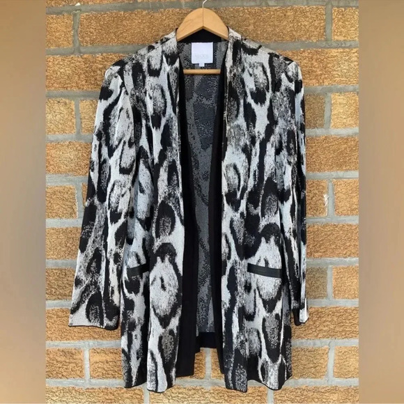 Misook "Snow Leopard" knit jacket Large - Picture 2 of 12